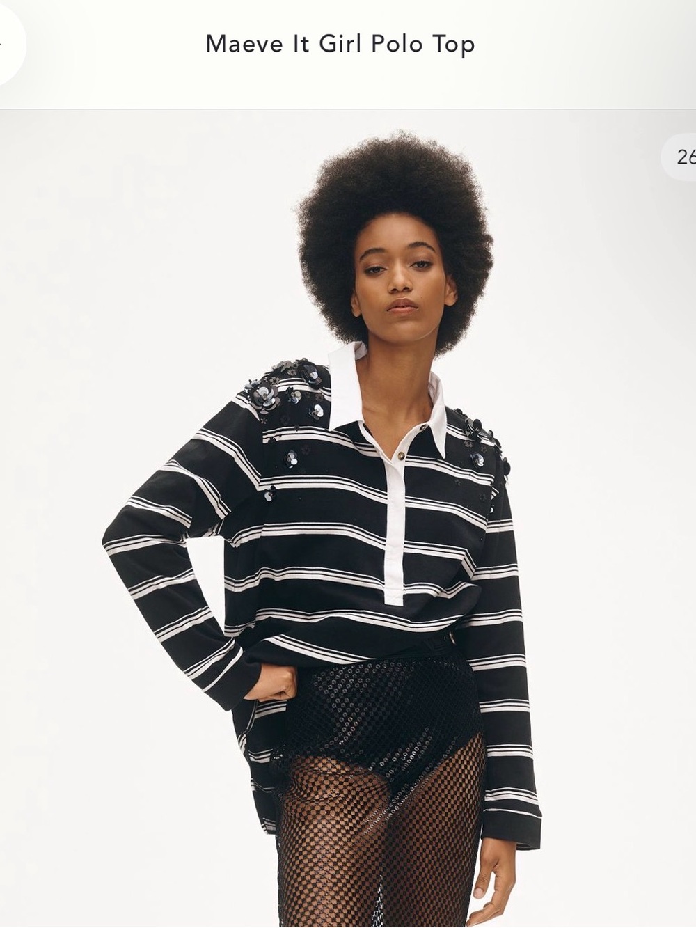 Maeve Black and White Striped Polo with Shoulder Embellishments